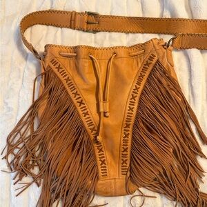 Free People Tan Crossbody Bag with Fringe